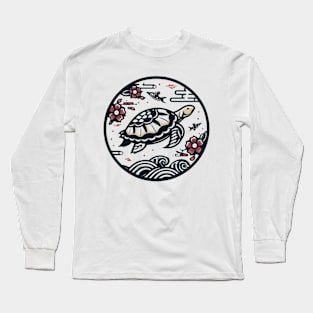 Classic Wave Art Vintage Traditional Japanese Turtle Long Sleeve T-Shirt